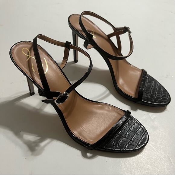 Sam Edelman Black Doran Faux Croc-effect Leather Strappy Sandal Size 10 - Picture 4 of 10